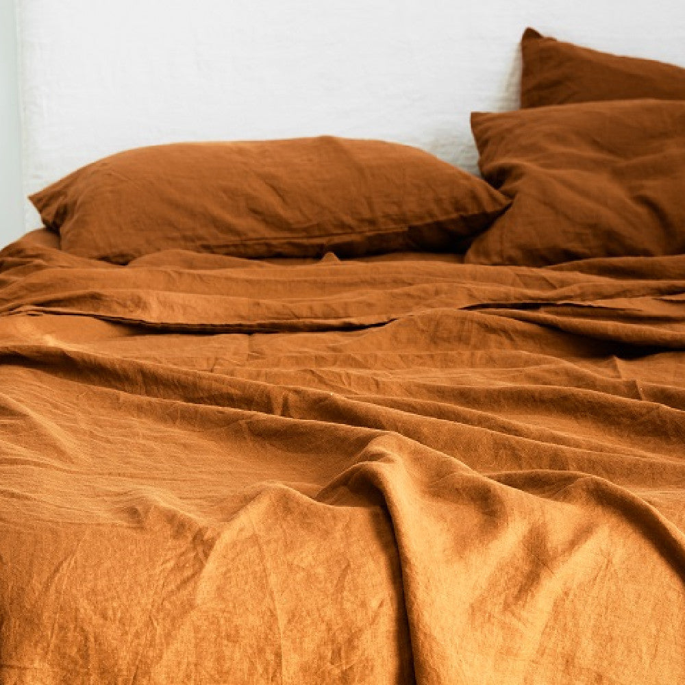 Breathable Linen Pillowcase on Sofa Ochre