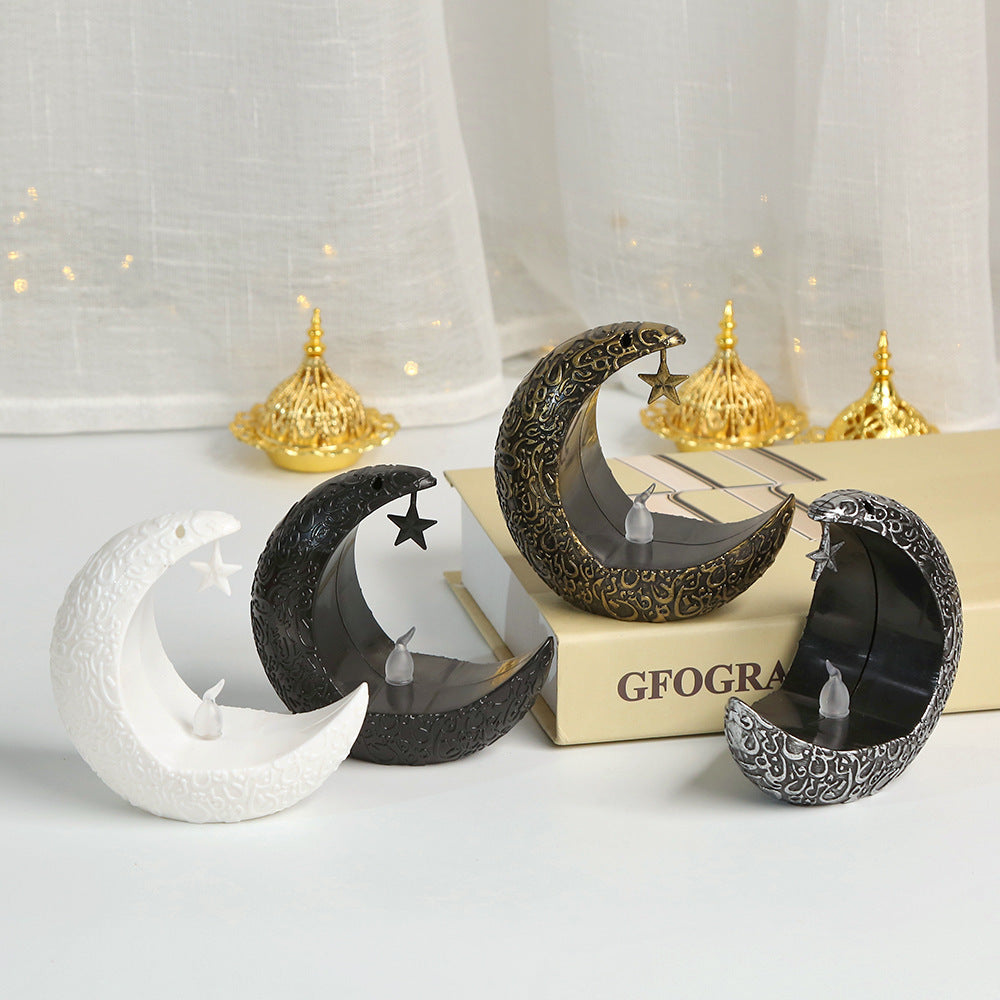 Electric Candle Lamp with Intricate Star & Moon Cutouts Night Light