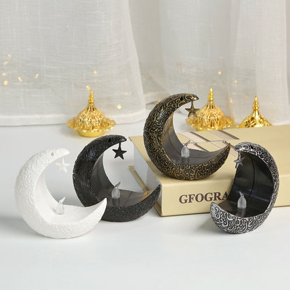 Electric Candle Lamp with Intricate Star & Moon Cutouts Night Light