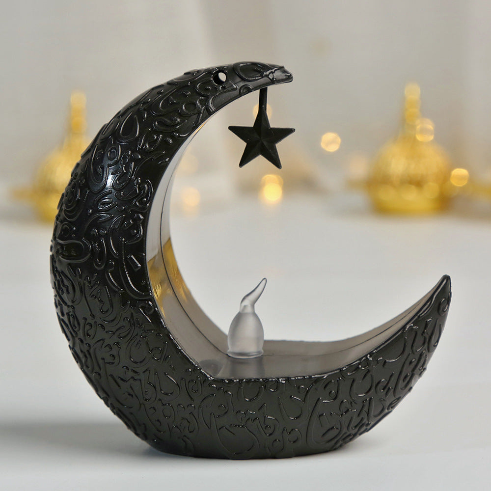 Electric Candle Lamp with Intricate Star & Moon Cutouts black