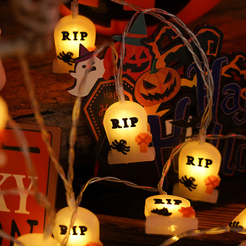 Festive Halloween String Lights with LED Glow Tombstone