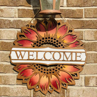 Rustic Sunflower Welcome Door Sign Close-Up
