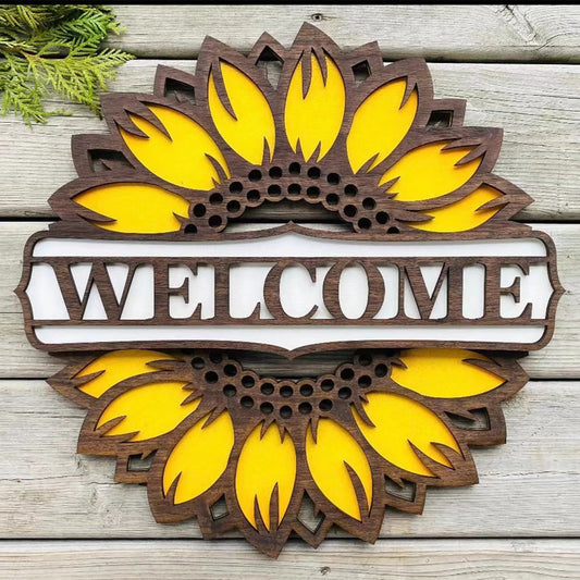 Rustic Sunflower Welcome Door Sign Close-Up Yellow