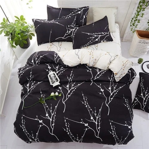 black bedding set. black comforter set. marble bed set. 
